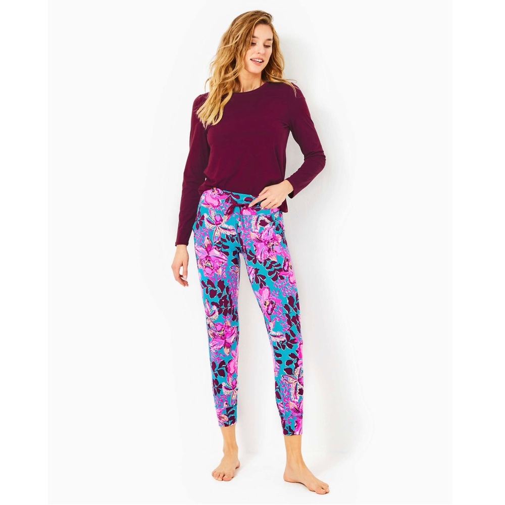 Lilly Pulitzer UPF 50+ Island Mid-Rise Jogger Blue Rhapsody Orchid You Not M